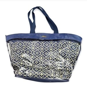 Large Navy Gold Geometric Print PVC Clear Beach Tote Bag